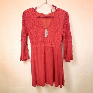 NWT Easel Vibrant Coral Lace Mini Dress S